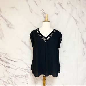 Black Embroidered Flowy Blouse 3X